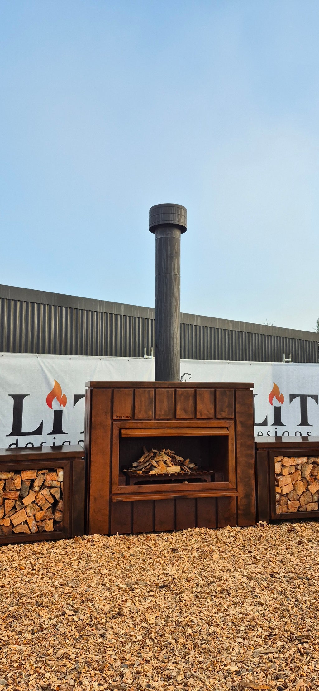 Lit Designs steel outdoor fireplace