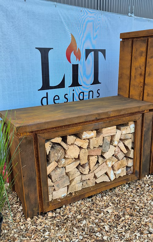 Large Corten Steel Wood Storage Box