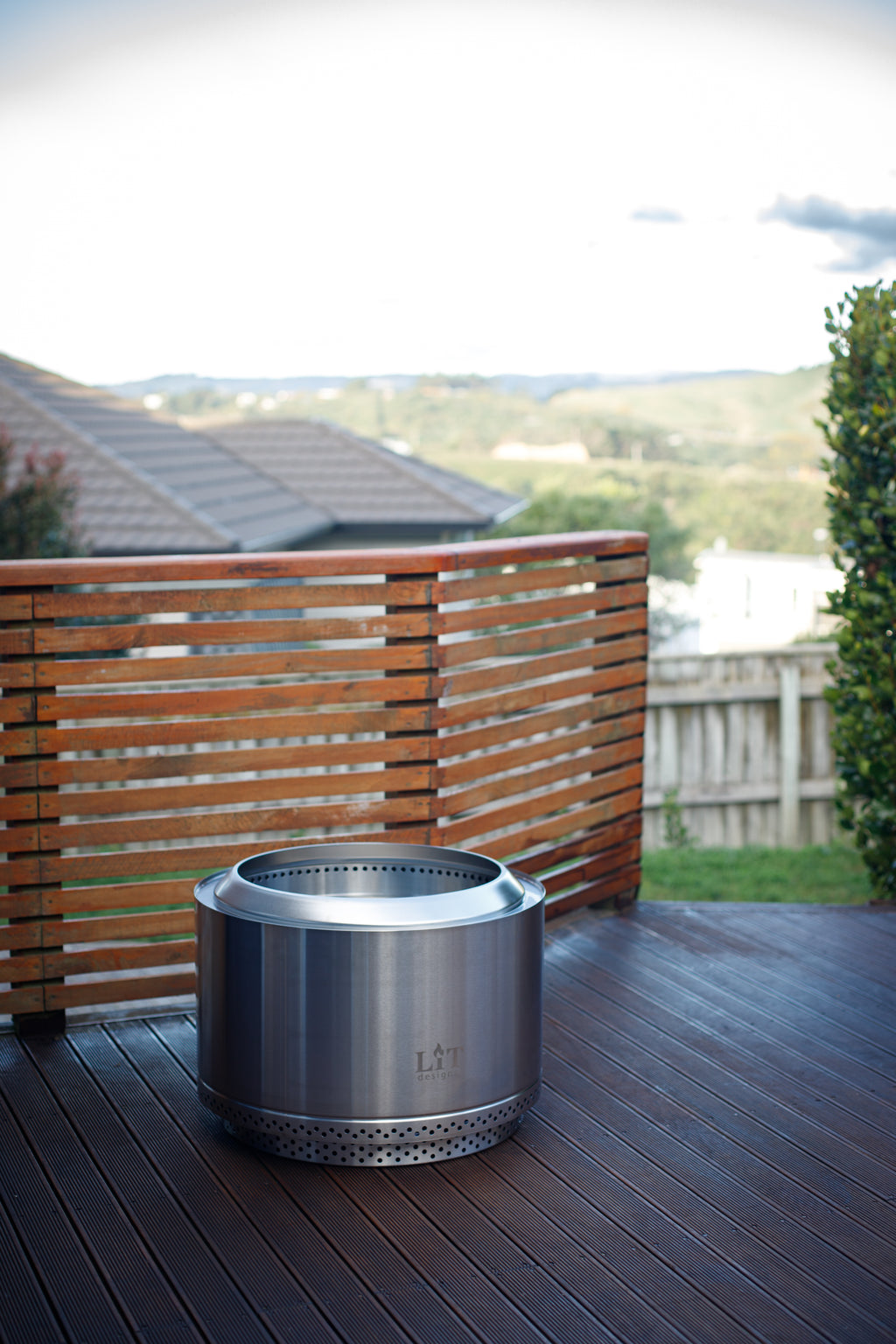 Stainless steel fire pit at outdoor space
