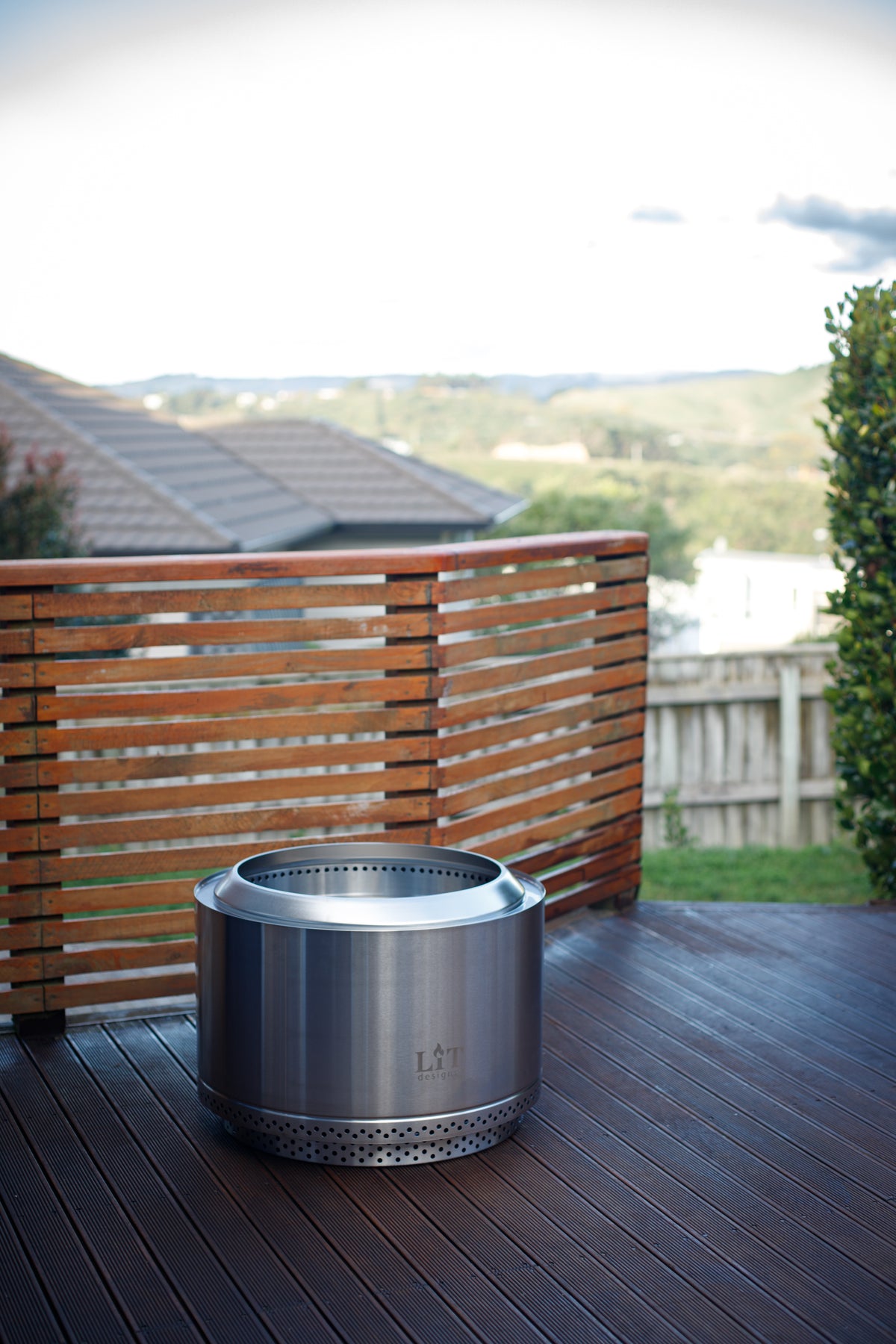 Stainless steel fire pit at outdoor space